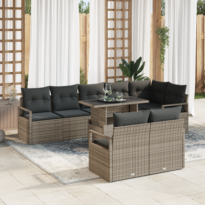 9 Piece Garden Sofa Set with Cushions Grey Poly Rattan