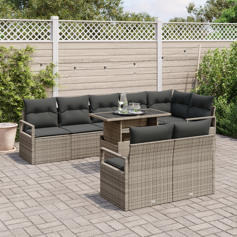 9 Piece Garden Sofa Set with Cushions Grey Poly Rattan