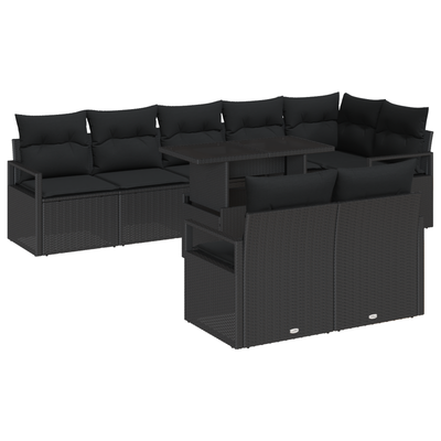 9 Piece Garden Sofa Set with Cushions Black Poly Rattan