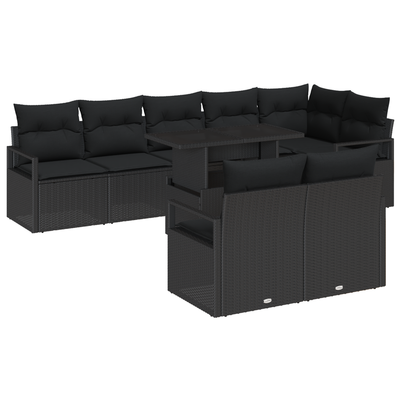 9 Piece Garden Sofa Set with Cushions Black Poly Rattan