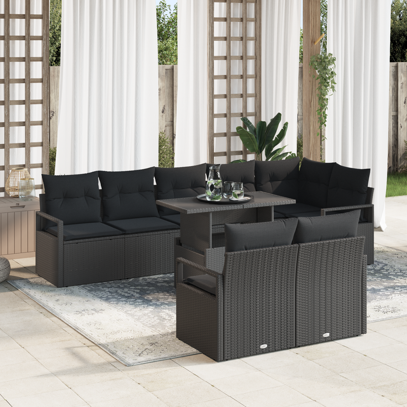 9 Piece Garden Sofa Set with Cushions Black Poly Rattan