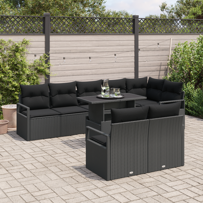 9 Piece Garden Sofa Set with Cushions Black Poly Rattan