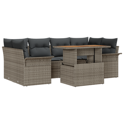 7 Piece Garden Sofa Set with Cushions Grey Poly Rattan