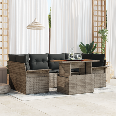 7 Piece Garden Sofa Set with Cushions Grey Poly Rattan