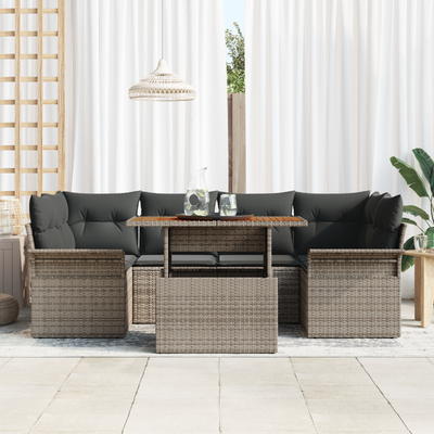 7 Piece Garden Sofa Set with Cushions Grey Poly Rattan