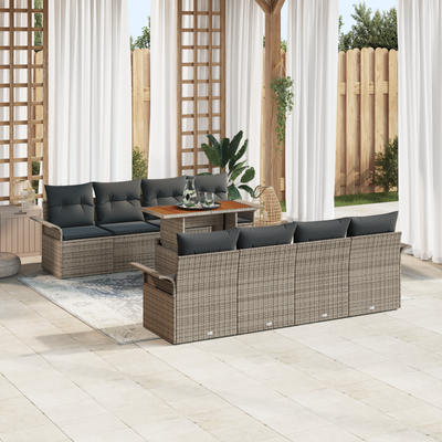 9 Piece Garden Sofa Set with Cushions Grey Poly Rattan