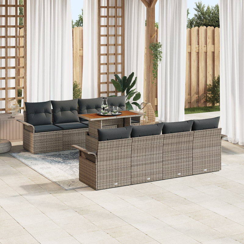 9 Piece Garden Sofa Set with Cushions Grey Poly Rattan
