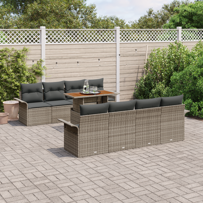 9 Piece Garden Sofa Set with Cushions Grey Poly Rattan