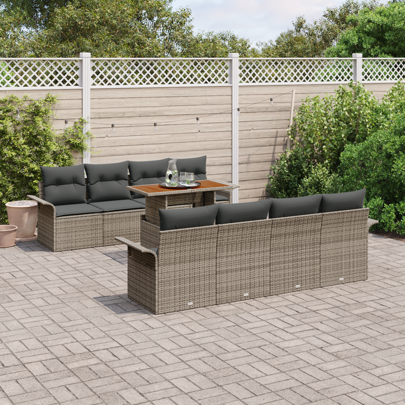 9 Piece Garden Sofa Set with Cushions Grey Poly Rattan