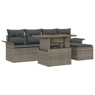 6 Piece Garden Sofa Set with Cushions Grey Poly Rattan