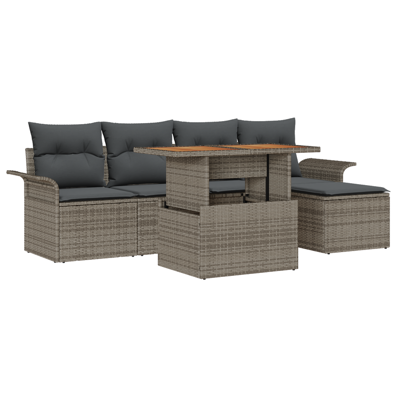 6 Piece Garden Sofa Set with Cushions Grey Poly Rattan