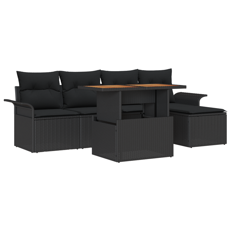 6 Piece Garden Sofa Set with Cushions Black Poly Rattan