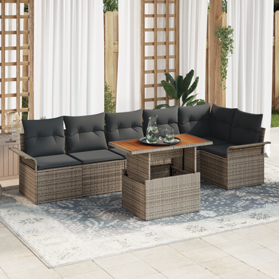 7 Piece Garden Sofa Set with Cushions Grey Poly Rattan
