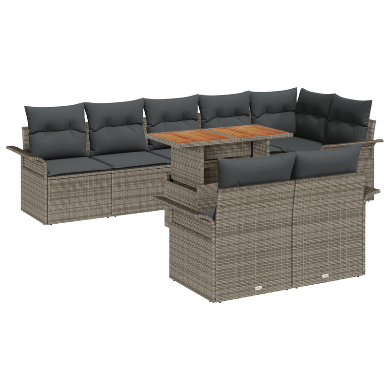 9 Piece Garden Sofa Set with Cushions Grey Poly Rattan