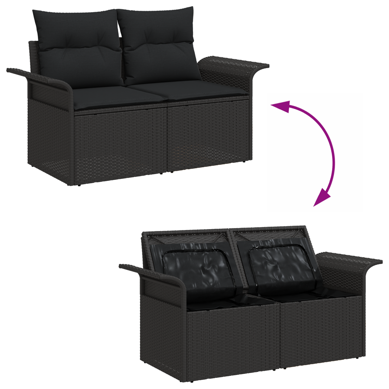 9 Piece Garden Sofa Set with Cushions Black Poly Rattan