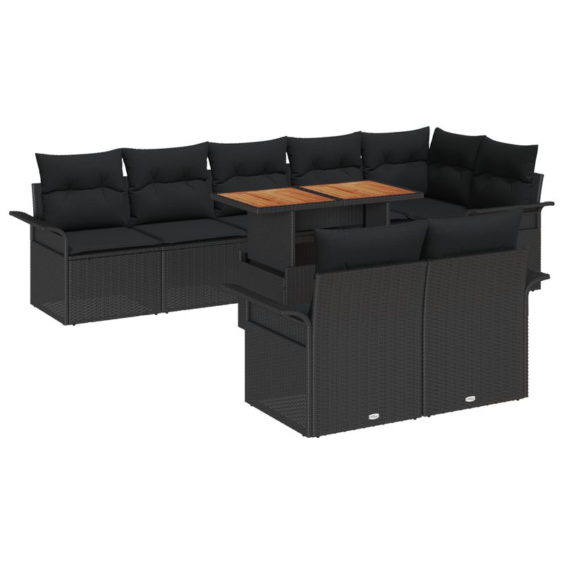 9 Piece Garden Sofa Set with Cushions Black Poly Rattan