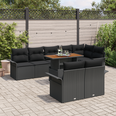 9 Piece Garden Sofa Set with Cushions Black Poly Rattan