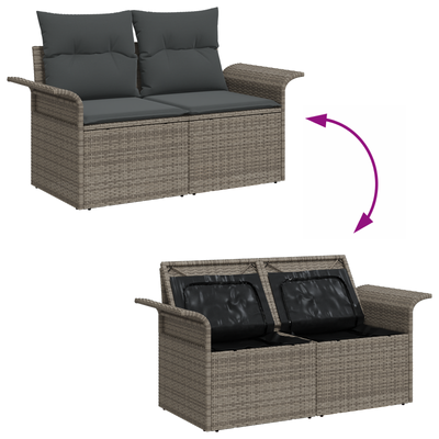 10 Piece Garden Sofa Set with Cushions Grey Poly Rattan
