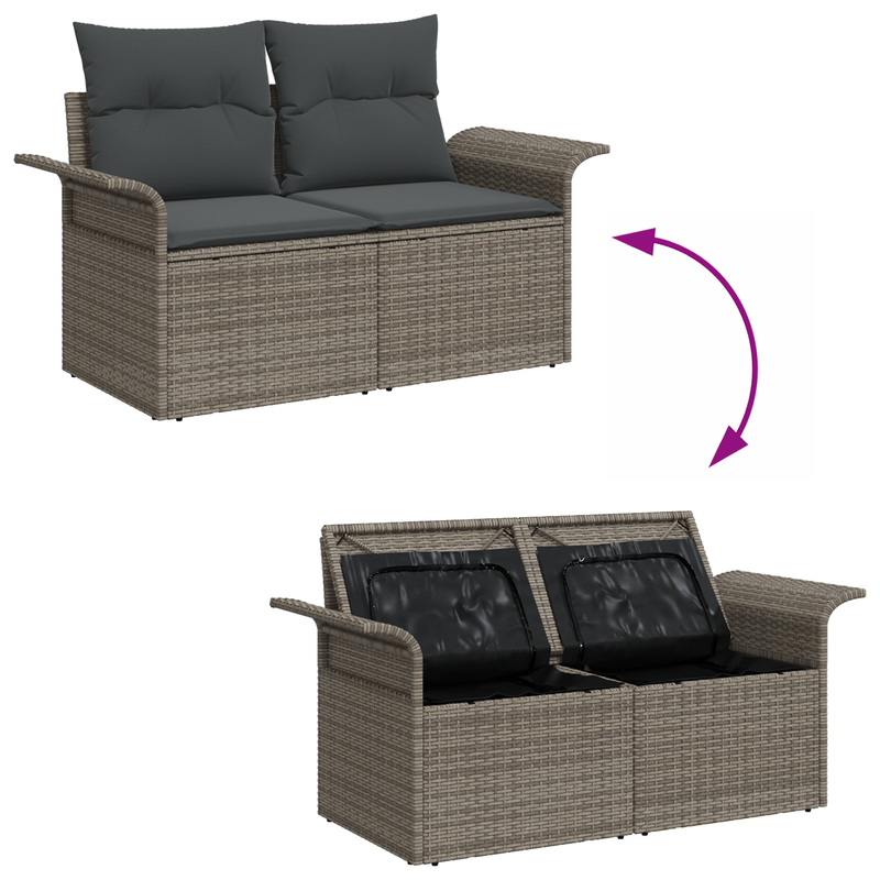 10 Piece Garden Sofa Set with Cushions Grey Poly Rattan