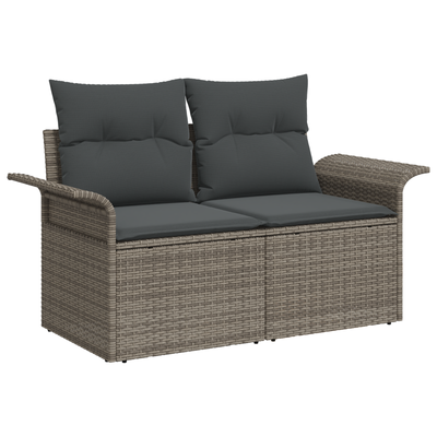 10 Piece Garden Sofa Set with Cushions Grey Poly Rattan