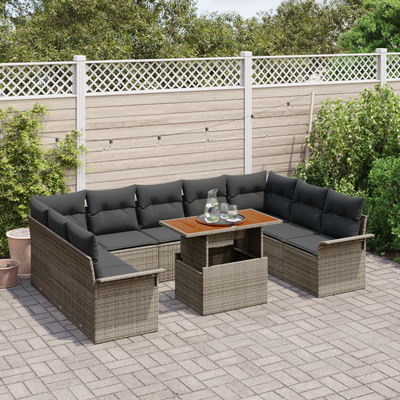 10 Piece Garden Sofa Set with Cushions Grey Poly Rattan