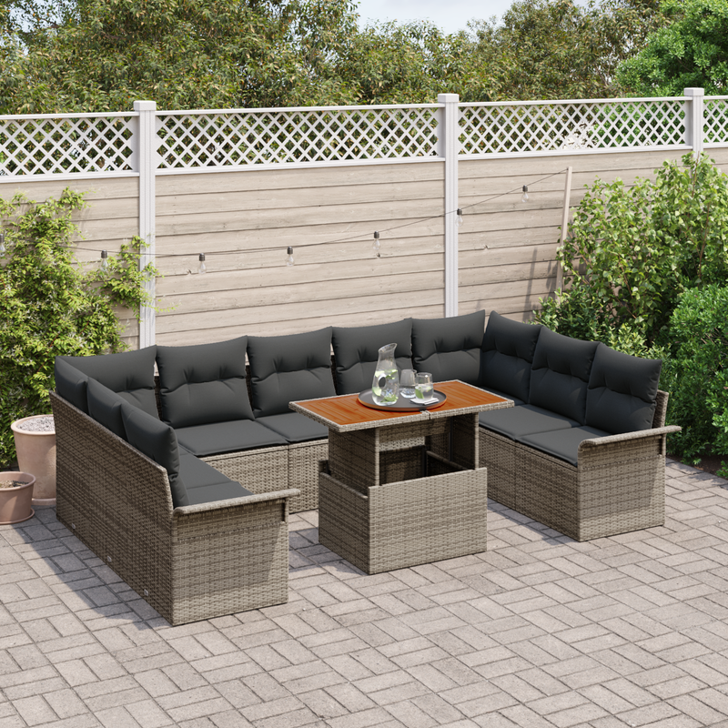 10 Piece Garden Sofa Set with Cushions Grey Poly Rattan
