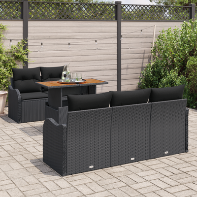 6 Piece Garden Sofa Set with Cushions Black Poly Rattan