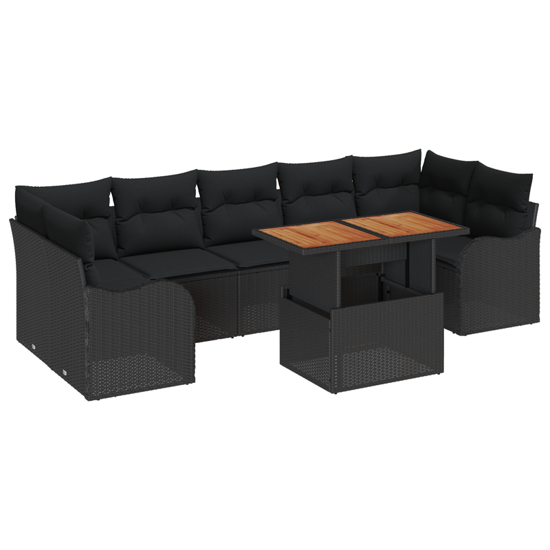 8 Piece Garden Sofa Set with Cushions Black Poly Rattan