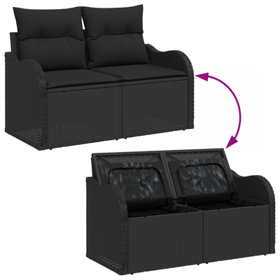 7 Piece Garden Sofa Set with Cushions Black Poly Rattan