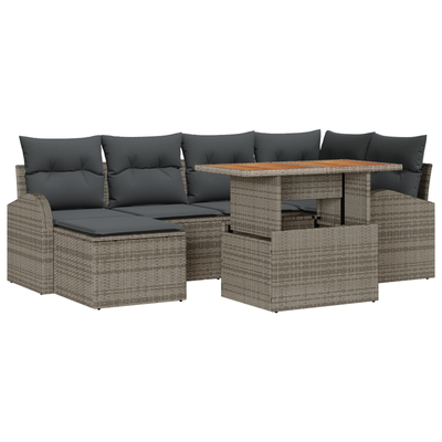 7 Piece Garden Sofa Set with Cushions Grey Poly Rattan