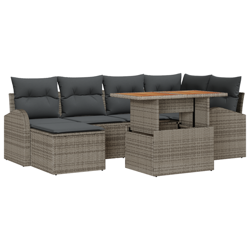 7 Piece Garden Sofa Set with Cushions Grey Poly Rattan