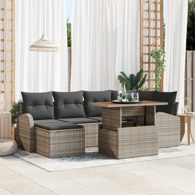 7 Piece Garden Sofa Set with Cushions Grey Poly Rattan