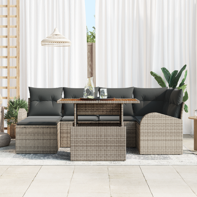 7 Piece Garden Sofa Set with Cushions Grey Poly Rattan