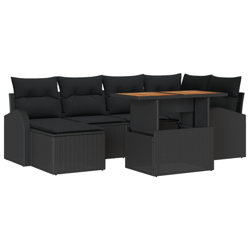 7 Piece Garden Sofa Set with Cushions Black Poly Rattan