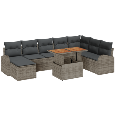 9 Piece Garden Sofa Set with Cushions Grey Poly Rattan