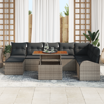 9 Piece Garden Sofa Set with Cushions Grey Poly Rattan
