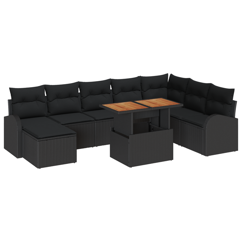 9 Piece Garden Sofa Set with Cushions Black Poly Rattan