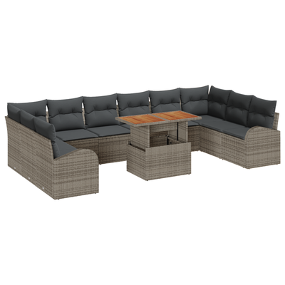 11 Piece Garden Sofa Set with Cushions Grey Poly Rattan