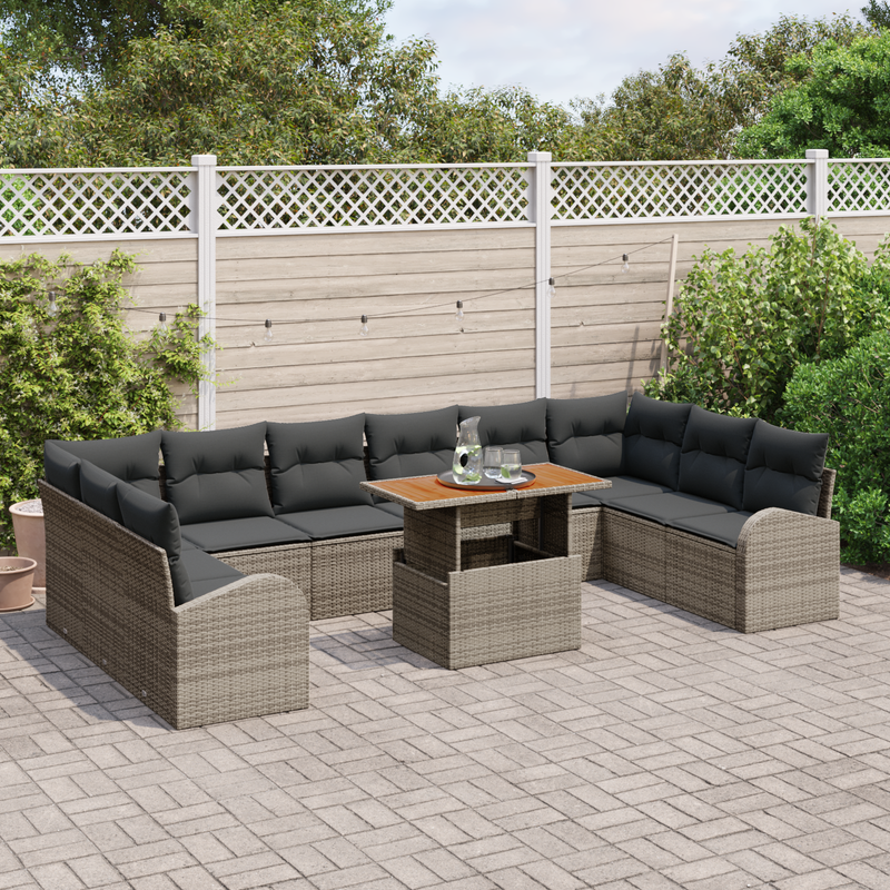 11 Piece Garden Sofa Set with Cushions Grey Poly Rattan