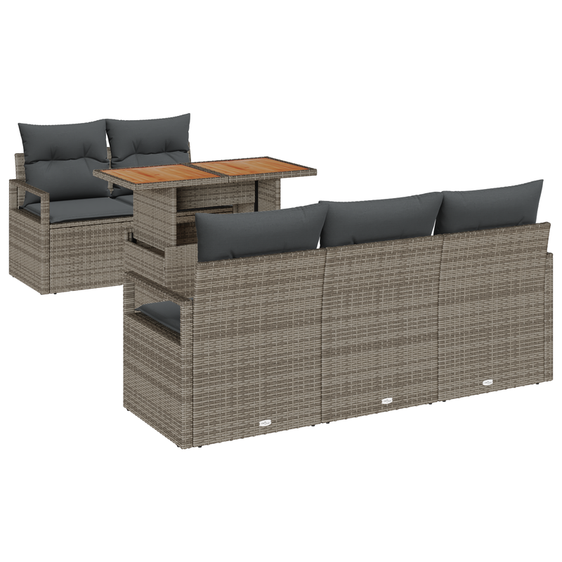 6 Piece Garden Sofa Set with Cushions Grey Poly Rattan