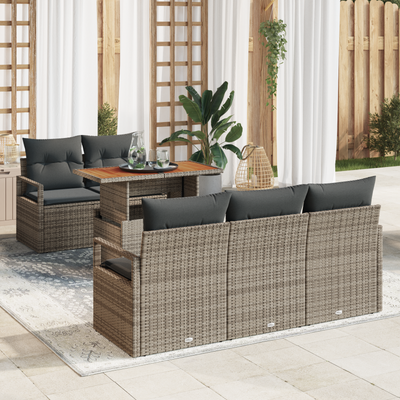 6 Piece Garden Sofa Set with Cushions Grey Poly Rattan