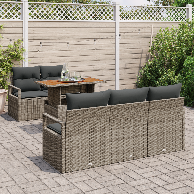 6 Piece Garden Sofa Set with Cushions Grey Poly Rattan