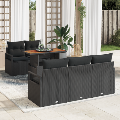 6 Piece Garden Sofa Set with Cushions Black Poly Rattan
