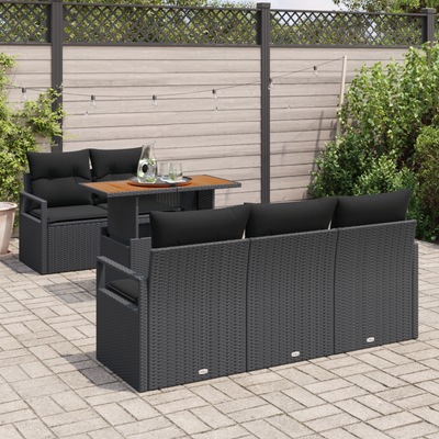6 Piece Garden Sofa Set with Cushions Black Poly Rattan