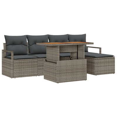 6 Piece Garden Sofa Set with Cushions Grey Poly Rattan