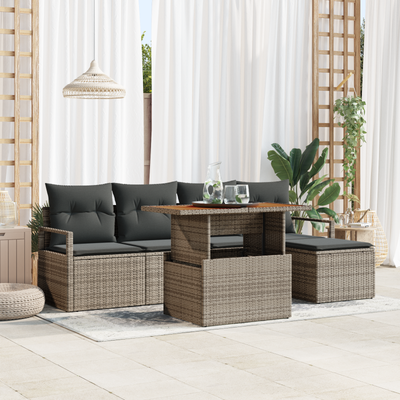 6 Piece Garden Sofa Set with Cushions Grey Poly Rattan