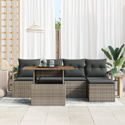 6 Piece Garden Sofa Set with Cushions Grey Poly Rattan