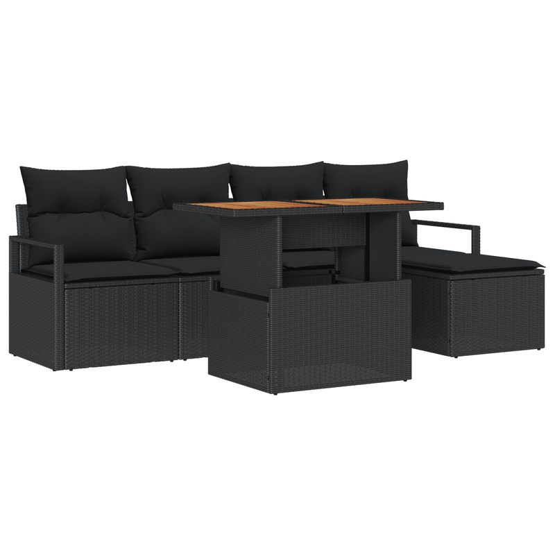 6 Piece Garden Sofa Set with Cushions Black Poly Rattan