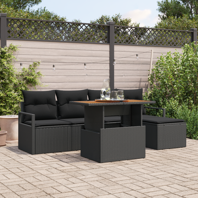 6 Piece Garden Sofa Set with Cushions Black Poly Rattan