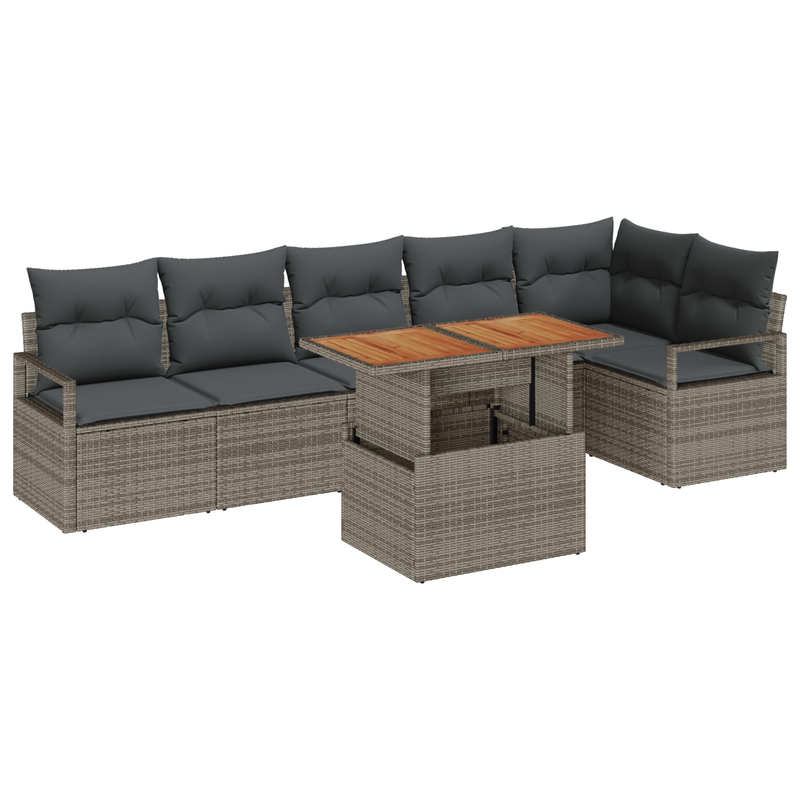 7 Piece Garden Sofa Set with Cushions Grey Poly Rattan